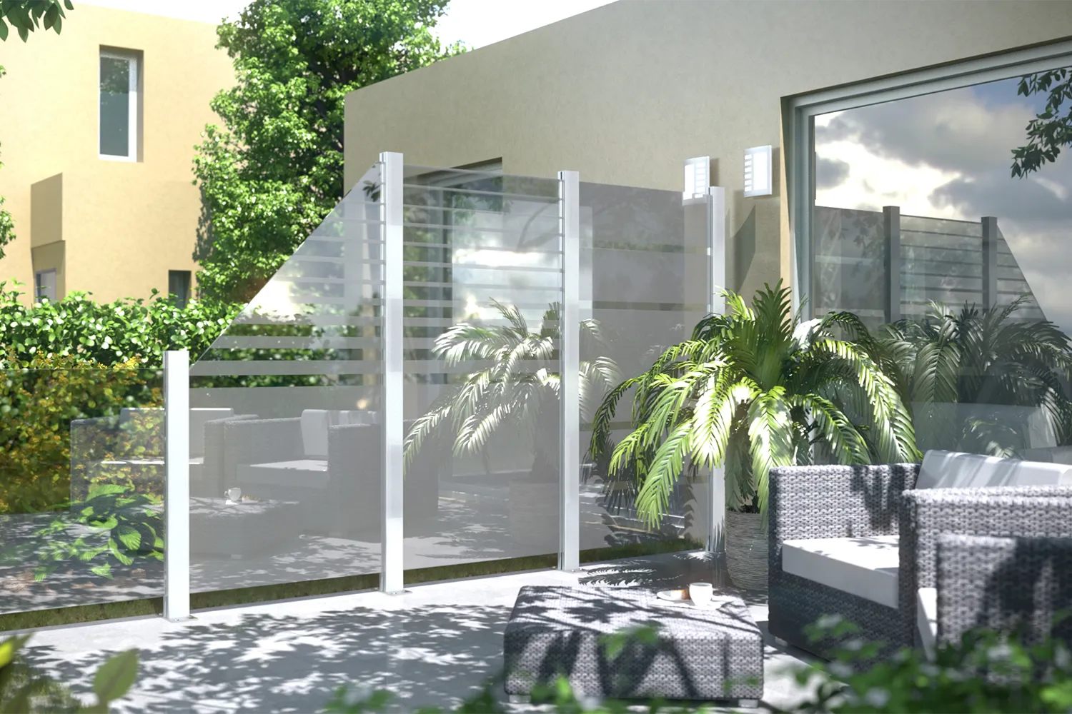 Translucent glazen ruit voor afscheiding van balkon of terras
